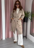 Faux Suede Trench Coat - Light Camel