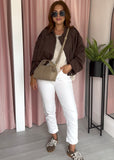 Suede Bubble Hem Jacket - Brown