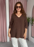 V Neck Jumper - Brown