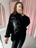 Balloon Sleeve Flower Appliqué Jumper