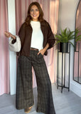 Wide Palazzo Trouser - Brown Herringbone