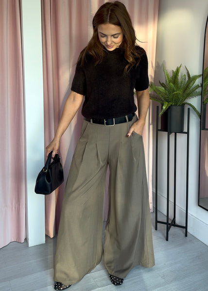 Wide Palazzo Trouser - Taupe