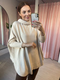 Ribbed Hem Roll Neck Jumper - Beige