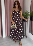 Satin Spaghetti Dress - Brown Polka