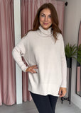 Ribbed Roll Neck Jumper - Stone