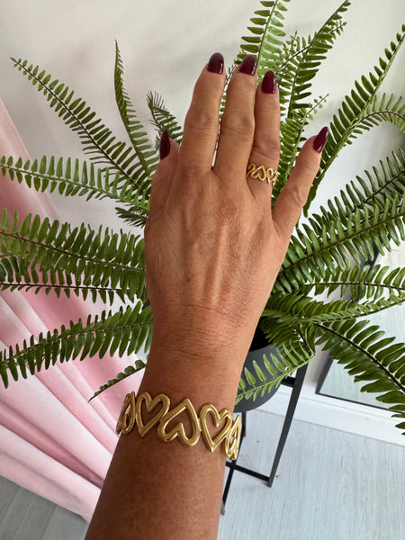 Heart Chain Bangle - Gold