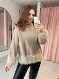 Feather High Neck Jumper - Taupe