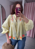 Heart Embroidered Top - Lemon