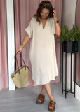 Cheesecloth Collar Dress - Biege