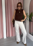 Fringe Hem Sleeveless Jumper - Brown