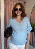 V Neck Cotton Top - Light Blue