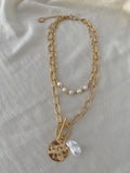 Double Chain Pearl Necklace - Gold