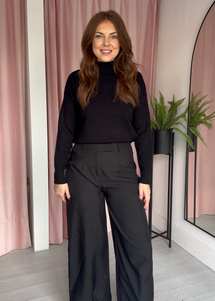 Ribbed Turtle Neck Jumper - Black