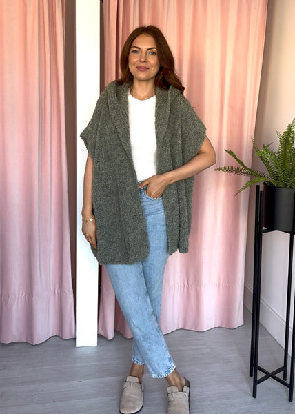 Popcorn Hooded Cardigan - Khaki