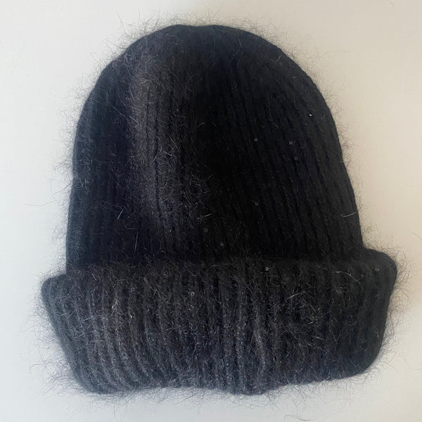Rib Knit Sequin Beanie Hat