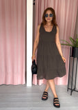 Frill Edge Tiered Dress - Brown