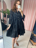 Broderie Tiered Dress - Black