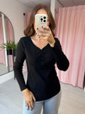 Button Front Rib Top - Black