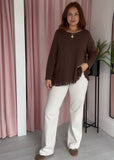 Fringe Hem Jumper - Brown