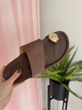 Gold Pebble Sandals  - Brown