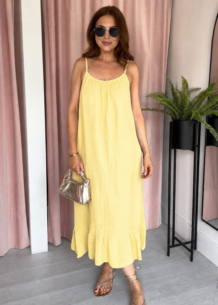 Cheesecloth Ruffle Hem Maxi Dress - Lemon
