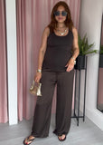 Flowing Silky Wide Leg Trouser - Brown