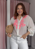 Neon Embroidered Cotton Shirt - White