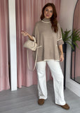 Contrast Edge Jumper - Biege & Cream