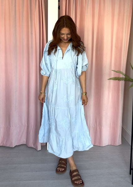 Appliqué Midi Dress - Blue