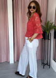 Crochet Top & Vest Set - Coral