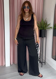 Flowing Silky Wide Leg Trouser - Black