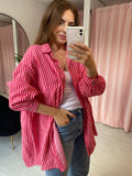 Cheesecloth Oversize Shirt - Pink & Red Stripe