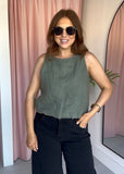 Linen Puff Ball Vest - Khaki
