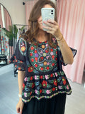 Boho Print Smock Top -Black