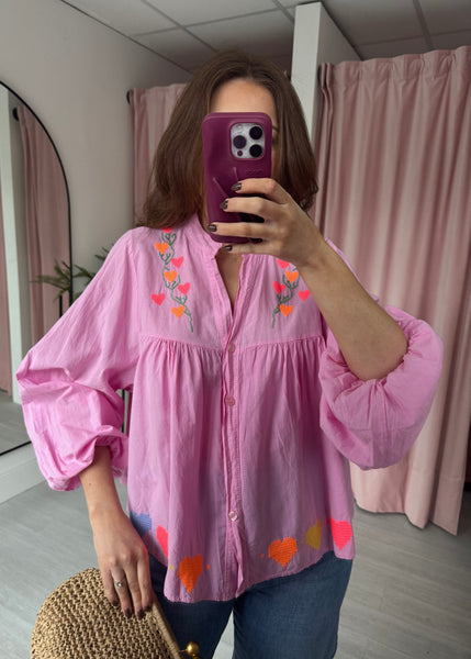 Heart Embroidered Top - Pink