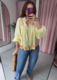 Heart Embroidered Top - Lemon