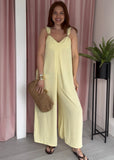 Gold Detail Pleat Front Jumpsuit - Lemon