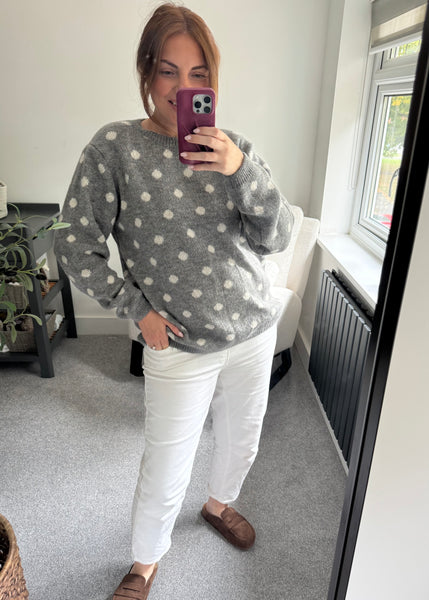 Knitted Polka Dot Jumper - Grey
