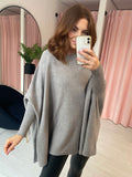 Scoop Neck Poncho Jumper - Grey