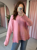 Crew Neck Rib Hem & Cuff Jumper - Pink