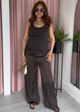 Flowing Silky Wide Leg Trouser - Brown