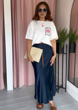 Satin Slip Skirt - Navy