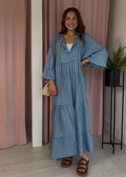 Boho Maxi Dress - Light Denim