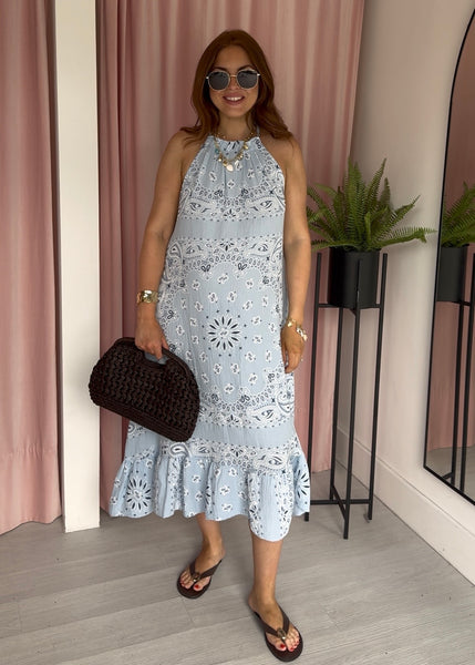 Bandana Halter Dress - Blue