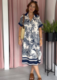 Jungle Print Collar Dress - Navy