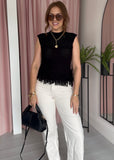 Fringe Hem Sleeveless Jumper - Black