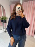 Slash Neck Jumper - Navy