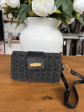 Raffia Bamboo Box Handbag - Black