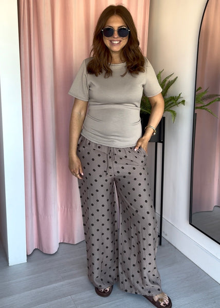 Polka Dot Trousers - Taupe & Brown
