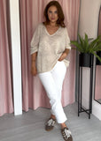 Loose Knit Heart Jumper - Beige